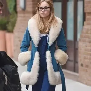 Charlotte Simone Free People Star Blue Shearling Collar Trench Coat